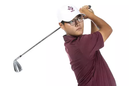 COLLEGE STATION, TX - August 26, 2021 - Jimmy Lee of the Texas A&M Aggies during Texas A&M Golf Photo Day at The Studio in Kyle Field in College Station, TX. Photo By Brendall O'Banon/Texas A&M Athletics