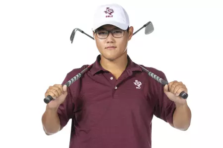 COLLEGE STATION, TX - August 26, 2021 - Jimmy Lee of the Texas A&M Aggies during Texas A&M Golf Photo Day at The Studio in Kyle Field in College Station, TX. Photo By Brendall O'Banon/Texas A&M Athletics