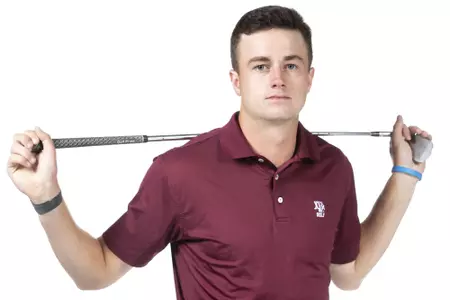 COLLEGE STATION, TX - August 26, 2021 - Michael Heidelbaugh of the Texas A&M Aggies during Texas A&M Golf Photo Day at The Studio in Kyle Field in College Station, TX. Photo By Brendall O'Banon/Texas A&M Athletics