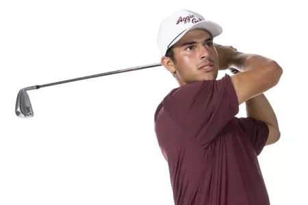 COLLEGE STATION, TX - August 26, 2021 - Evan Myers of the Texas A&M Aggies during Texas A&M Golf Photo Day at The Studio in Kyle Field in College Station, TX. Photo By Brendall O'Banon/Texas A&M Athletics