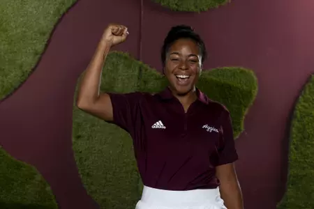COLLEGE STATION, TX - August 26, 2021 - Zoe Slaughter of the Texas A&M Aggies during Women’s Golf Photo Day in College Station, TX. Photo By Kate Luffman/Texas A&M Athletics