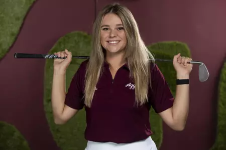 COLLEGE STATION, TX - August 26, 2021 - Ava Schwienteck of the Texas A&M Aggies during Women’s Golf Photo Day in College Station, TX. Photo By Kate Luffman/Texas A&M Athletics