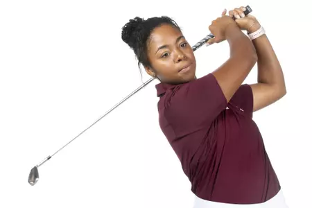 COLLEGE STATION, TX - August 26, 2021 - Zoe Slaughter of the Texas A&M Aggies during Texas A&M Golf Photo Day at The Studio in Kyle Field in College Station, TX. Photo By Brendall O'Banon/Texas A&M Athletics