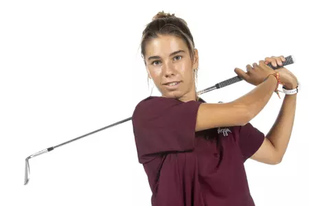 COLLEGE STATION, TX - August 26, 2021 - Blanca Fernandez Garcia-Poggio of the Texas A&M Aggies during Texas A&M Golf Photo Day at The Studio in Kyle Field in College Station, TX. Photo By Brendall O'Banon/Texas A&M Athletics
