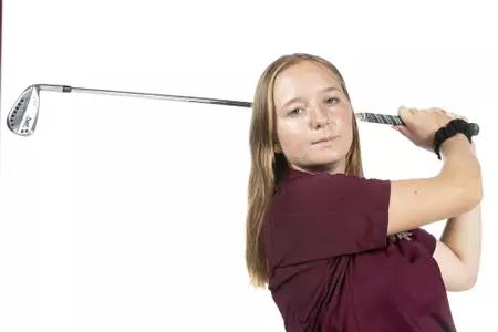 COLLEGE STATION, TX - August 26, 2021 - Adela Cernousek of the Texas A&M Aggies during Texas A&M Golf Photo Day at The Studio in Kyle Field in College Station, TX. Photo By Brendall O'Banon/Texas A&M Athletics