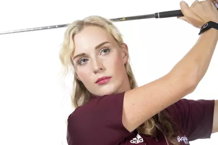 COLLEGE STATION, TX - August 26, 2021 - Ellie Szeryk of the Texas A&M Aggies during Texas A&M Golf Photo Day at The Studio in Kyle Field in College Station, TX. Photo By Brendall O'Banon/Texas A&M Athletics