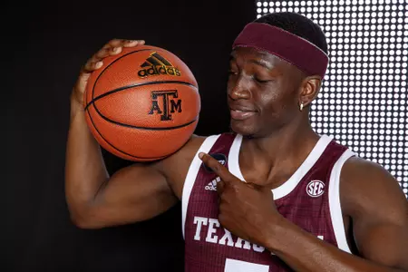 COLLEGE STATION, TX - July 14, 2021 - #5 Hassan Diarra of Texas A&M Aggies during Men’s Basketball Photo Day in College Station, TX. Photo By Kate Luffman/Texas A&M Athletics