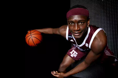 COLLEGE STATION, TX - July 14, 2021 - #5 Hassan Diarra of Texas A&M Aggies during Men?s Basketball Photo Day in College Station, TX. Photo By Kate Luffman/Texas A&M Athletics
