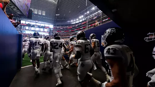 The Aggies take the field at AT&T Stadium against Arkansas on Saturday, September 24, 2021.