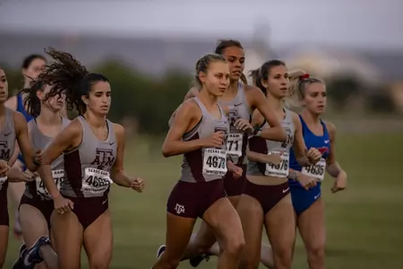 COLLEGE STATION, TX - September 01, 2021 - Maddie Livingston, Julia Black, Gemma Goddard during the Cross Country Meet in College Station, TX. Photo By Craig Bisacre/Texas A&M Athletics