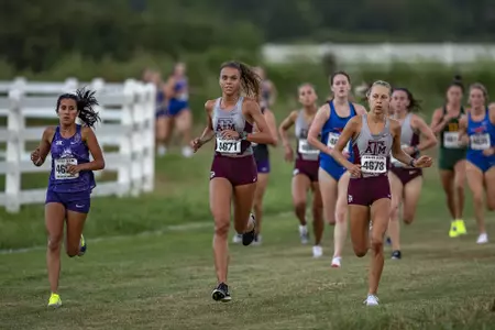 COLLEGE STATION, TX - September 01, 2021 - Gemma Goddard, Maddie Livingston during the Cross Country Meet in College Station, TX. Photo By Aiden Shertzer/Texas A&M Athletics