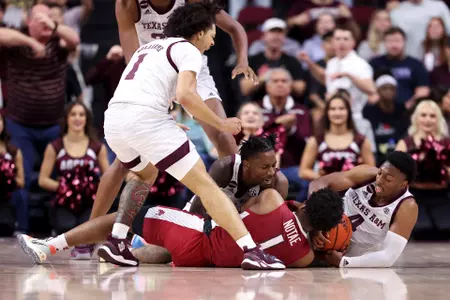 COLLEGE STATION, TX - January 08, 2022 - during the game between the Arkansas Razorbacks and the Texas A&M Aggies at Reed Arena in College Station, TX. Photo By Kate Luffman/Texas A&M Athletics