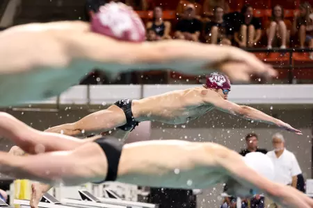 AUSTIN, TX - October 21, 2022 - During the meet between the Texas Longhorns, Indiana Hoosiers and the Texas A&M Aggies at Lee and Joe Jamail Texas Swimming Center in Austin, TX. Photo By Ethan Mito