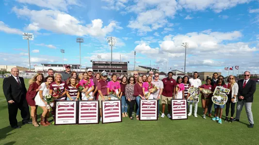 COLLEGE STATION, TX - October 23, 2022 - The Texas A&M Aggies Soccer Team during the game between the Missouri Tigers and the Texas A&M Aggies at Ellis Field in College Station, TX. Photo By Evan Pilat/Texas A&M Athletics