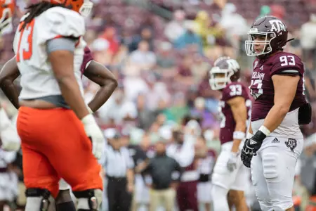 COLLEGE STATION, TX - September 03, 2022 - Defensive lineman Drew Beltran #93 of the Texas A&M Aggies during the game between the Sam Houston St. Bearcats and the Texas A&M Aggies at Kyle Field in College Station, TX. Photo By Hayden Carroll/Texas A&M Athletics