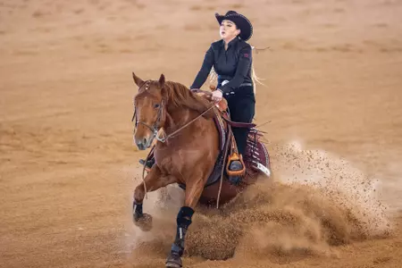 COLLEGE STATION, TX - March 12, 2022 - during the Equestrian game between the Oklahoma St. Cowboys and the Texas A&M Aggies at Hildebrand Equine Complex in College Station, TX. Photo By Kate Luffman/Texas A&M Athletics