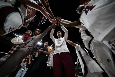 COLLEGE STATION, TX - November 10, 2022 - Texas A&M Aggies Women's Basketball Team during the Women's Basketball game between the Texas A&M Corpus Christi Islanders and the Texas A&M Aggies at Reed Arena in College Station, TX. Photo By Craig Bisacre/Texas A&M Athletics