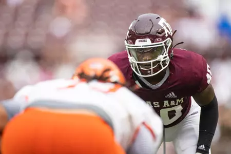 COLLEGE STATION, TX - September 03, 2022 - Linebacker Martrell Harris Jr. #40 of the Texas A&M Aggies during the Football game between the Sam Houston St. Bearcats and the Texas A&M Aggies at Kyle Field in College Station, TX. Photo By Brendall O'Banon/Texas A&M Athletics