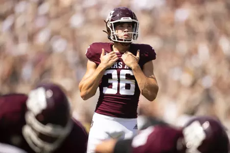 COLLEGE STATION, TX - September 10, 2022 - Place kicker Caden Davis #36 of the Texas A&M Aggies during the game between the Appalachian State Mountaineers and the Texas A&M Aggies at Kyle Field in College Station, TX. Photo By Evan Pilat/Texas A&M Athletics