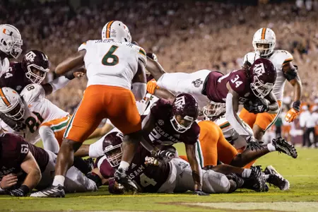 COLLEGE STATION, TX - September 17, 2022 - Running back LJ Johnson Jr. #34 of the Texas A&M Aggies during the Football game between the Miami Hurricanes and the Texas A&M Aggies at Kyle Field in College Station, TX. Photo By Craig Bisacre/Texas A&M Athletics