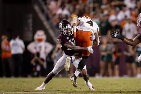 COLLEGE STATION, TX - September 17, 2022 - Defensive back Jardin Gilbert #20 of the Texas A&M Aggies during the game between the Miami Hurricanes and the Texas A&M Aggies at Kyle Field in College Station, TX. Photo By Sydney Morriss/Texas A&M Athletics