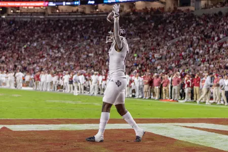 TUSCALOOSA, AL - October 08, 2022 - Tight end Donovan Green #18 of the Texas A&M Aggies during the game between the Alabama Crimson Tide and the Texas A&M Aggies at Bryant-Denny Stadium in Tuscaloosa, AL. Photo By Evan Pilat