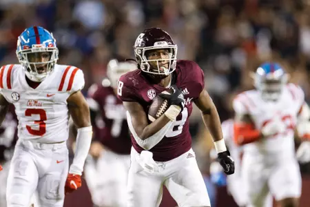 COLLEGE STATION, TX - October 29, 2022 - Tight end Donovan Green #18 of the Texas A&M Aggies during the game between the Ole Miss Rebels and the Texas A&M Aggies at Kyle Field in College Station, TX. Photo By Hayden Carroll/Texas A&M Athletics