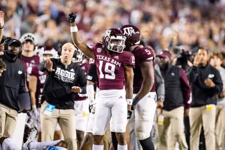 COLLEGE STATION, TX - October 29, 2022 - Defensive back Marquis Groves-Killebrew #19 of the Texas A&M Aggies during the Football game between the Ole Miss Rebels and the Texas A&M Aggies at Kyle Field in College Station, TX. Photo By Aiden Shertzer/Texas A&M Athletics