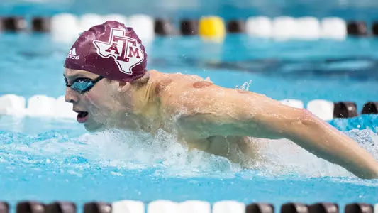 COLLEGE STATION, TX - November 04, 2022 - Baylor Nelson of the Texas A&M Aggies during the game between the TCU Horned Frogs and the Texas A&M Aggies at Rec Center Natatorium in College Station, TX. Photo By Ethan Mito/Texas A&M Athletics