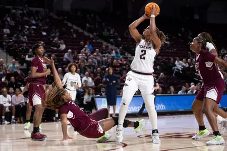 COLLEGE STATION, TX - November 20, 2022 - Forward Janiah Barker #2 of the Texas A&M Aggies during the game between the Texas Southern Tigers and the Texas A&M Aggies at Reed Arena in College Station, TX. Photo By Ethan Mito/Texas A&M Athletics