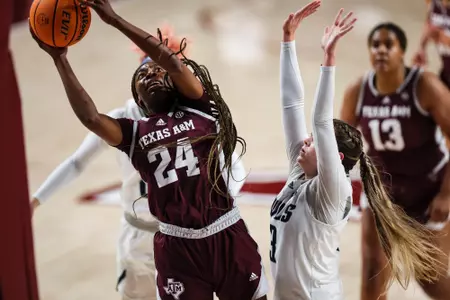 COLLEGE STATION, TX - November 27, 2022 - Guard Sahara Jones #24 of the Texas A&M Aggies during the Women's Basketball game between the Rice Owls and the Texas A&M Aggies at Reed Arena in College Station, TX. Photo By Craig Bisacre/Texas A&M Athletics/Texas A&M Athletics