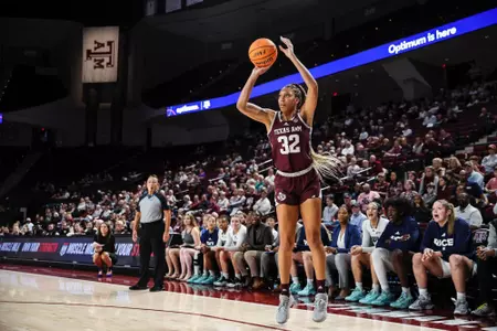 COLLEGE STATION, TX - November 27, 2022 - Forward Aaliyah Patty #32 of the Texas A&M Aggies during the Women's Basketball game between the Rice Owls and the Texas A&M Aggies at Reed Arena in College Station, TX. Photo By Craig Bisacre/Texas A&M Athletics/Texas A&M Athletics