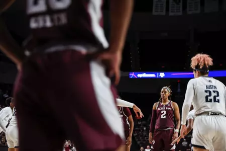 COLLEGE STATION, TX - November 27, 2022 - \wbb2during the Women's Basketball game between the Rice Owls and the Texas A&M Aggies at Reed Arena in College Station, TX. Photo By Craig Bisacre/Texas A&M Athletics/Texas A&M Athletics