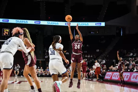 COLLEGE STATION, TX - November 27, 2022 - Guard Sahara Jones #24 of the Texas A&M Aggies during the Women's Basketball game between the Rice Owls and the Texas A&M Aggies at Reed Arena in College Station, TX. Photo By Craig Bisacre/Texas A&M Athletics/Texas A&M Athletics