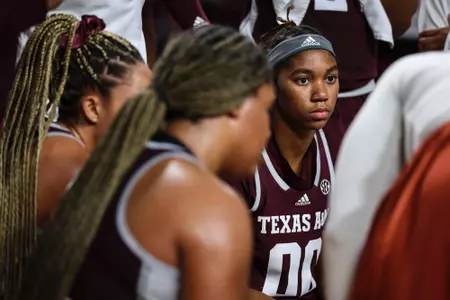 COLLEGE STATION, TX - November 27, 2022 - Guard Sydney Bowles #00 of the Texas A&M Aggies during the Women's Basketball game between the Rice Owls and the Texas A&M Aggies at Reed Arena in College Station, TX. Photo By Craig Bisacre/Texas A&M Athletics/Texas A&M Athletics