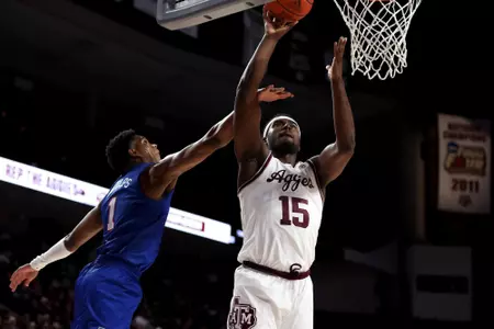 COLLEGE STATION, TX - November 30, 2022 - Forward Henry Coleman III #15 of the Texas A&M Aggies during the Men's Basketball game between the SMU Mustangs and the Texas A&M Aggies at Reed Arena in College Station, TX. Photo By Evan Pilat/Texas A&M Athletics