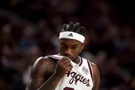 COLLEGE STATION, TX - November 30, 2022 - Guard Tyrece Radford #23 of the Texas A&M Aggies during the Men's Basketball game between the SMU Mustangs and the Texas A&M Aggies at Reed Arena in College Station, TX. Photo By Evan Pilat/Texas A&M Athletics
