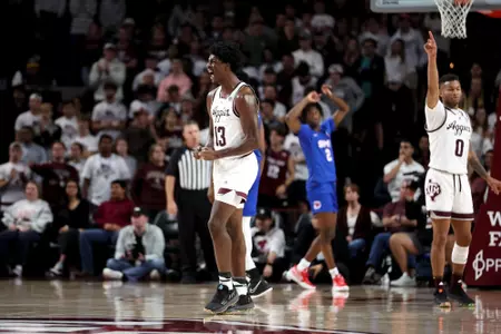 COLLEGE STATION, TX - November 30, 2022 - Forward Solomon Washington #13 of the Texas A&M Aggies during the Men's Basketball game between the SMU Mustangs and the Texas A&M Aggies at Reed Arena in College Station, TX. Photo By Craig Bisacre/Texas A&M Athletics