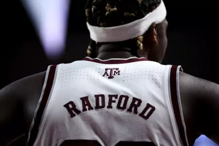 COLLEGE STATION, TX - November 30, 2022 - Guard Tyrece Radford #23 of the Texas A&M Aggies during the Men's Basketball game between the SMU Mustangs and the Texas A&M Aggies at Reed Arena in College Station, TX. Photo By Craig Bisacre/Texas A&M Athletics