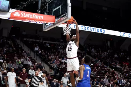 COLLEGE STATION, TX - November 30, 2022 - Forward Henry Coleman III #15 of the Texas A&M Aggies during the Men's Basketball game between the SMU Mustangs and the Texas A&M Aggies at Reed Arena in College Station, TX. Photo By Craig Bisacre/Texas A&M Athletics