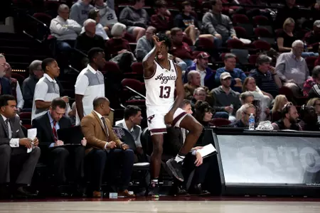 COLLEGE STATION, TX - November 30, 2022 - Forward Solomon Washington #13 of the Texas A&M Aggies during the Men's Basketball game between the SMU Mustangs and the Texas A&M Aggies at Reed Arena in College Station, TX. Photo By Craig Bisacre/Texas A&M Athletics