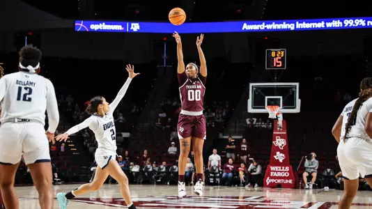 COLLEGE STATION, TX - November 27, 2022 - Guard Sydney Bowles #00 of the Texas A&M Aggies during the Women's Basketball game between the Rice Owls and the Texas A&M Aggies at Reed Arena in College Station, TX. Photo By Craig Bisacre/Texas A&M Athletics/Texas A&M Athletics