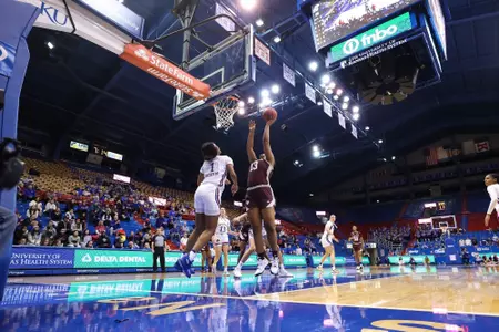 LAWRENCE, KS - November 30, 2022 - Forward Jada Malone #13 of the Texas A&M Aggies during the game between the Kansas Jayhawks and the Texas A&M Aggies at Allen Fieldhouse in Lawrence, KS. Photo By Ethan Mito/Texas A&M Athletics