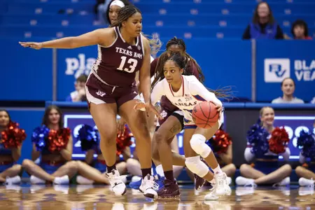 LAWRENCE, KS - November 30, 2022 - Forward Jada Malone #13 of the Texas A&M Aggies during the game between the Kansas Jayhawks and the Texas A&M Aggies at Allen Fieldhouse in Lawrence, KS. Photo By Ethan Mito/Texas A&M Athletics