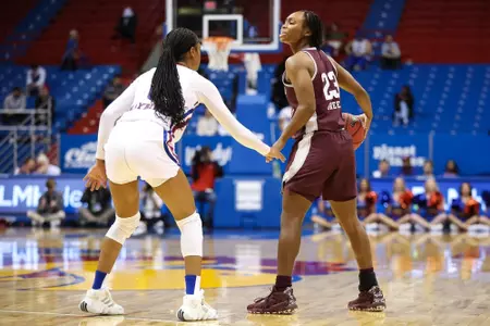 LAWRENCE, KS - November 30, 2022 - Guard McKinzie Green #23 of the Texas A&M Aggies during the game between the Kansas Jayhawks and the Texas A&M Aggies at Allen Fieldhouse in Lawrence, KS. Photo By Ethan Mito/Texas A&M Athletics
