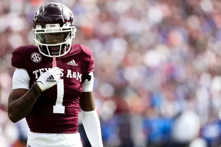 COLLEGE STATION, TX - November 05, 2022 - Wide Receiver Bryce Anderson #1 of the Texas A&M Aggies during the game between the Florida Gators and the Texas A&M Aggies at Kyle Field in College Station, TX. Photo By Aiden Shertzer/Texas A&M Athletics