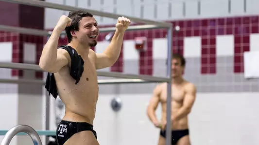 COLLEGE STATION, TX - November 04, 2022 - Victor Povzner of the Texas A&M Aggies during the game between the TCU Horned Frogs and the Texas A&M Aggies at Rec Center Natatorium in College Station, TX. Photo By Ethan Mito/Texas A&M Athletics