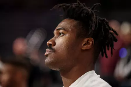 FORT WORTH, TX - December 03, 2022 - Forward Julius Marble #34 of the Texas A&M Aggies during the game between the Boise State Broncos and the Texas A&M Aggies at DickieÕs Arena in Fort Worth, TX. Photo By Craig Bisacre/Texas A&M Athletics