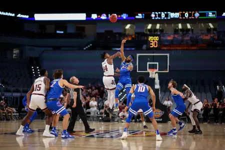 FORT WORTH, TX - December 03, 2022 - Forward Julius Marble #34 of the Texas A&M Aggies during the game between the Boise State Broncos and the Texas A&M Aggies at DickieÕs Arena in Fort Worth, TX. Photo By Craig Bisacre/Texas A&M Athletics
