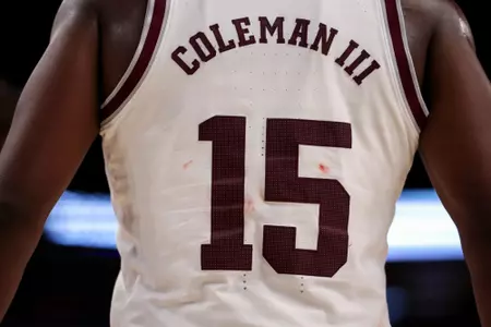 FORT WORTH, TX - December 03, 2022 - Forward Henry Coleman III #15 of the Texas A&M Aggies during the game between the Boise State Broncos and the Texas A&M Aggies at DickieÕs Arena in Fort Worth, TX. Photo By Craig Bisacre/Texas A&M Athletics